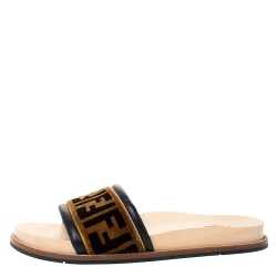 Fendi Zucca Velvet Flat Slides Sandals Size 42