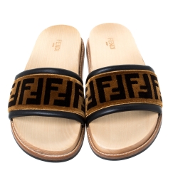 Fendi Zucca Velvet Flat Slides Sandals Size 42