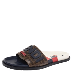 Fendi x Fila Mania Brown FF Logo Coated Canvas Logo Applique Flats Size 41