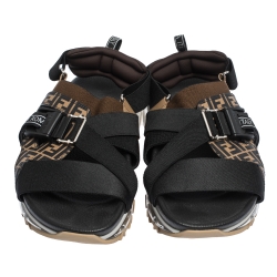 Fendi Black/Brown Zucca Leather and Elastic Band Running Sandals Size 41