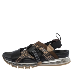 Fendi Black/Brown Zucca Leather and Elastic Band Running Sandals Size 41