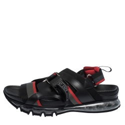 Fendi Black/Red Leather and Elastic Band Running Sandals Size 41