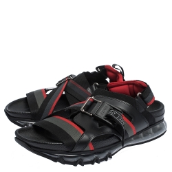 Fendi Black/Red Leather and Elastic Band Running Sandals Size 41