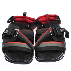Fendi Black/Red Leather and Elastic Band Running Sandals Size 41
