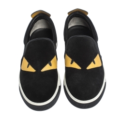 Fendi Black Suede and Leather Monster 3D Eyes Slip On Sneakers Size 40