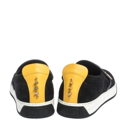 Fendi Black Suede and Leather Monster 3D Eyes Slip On Sneakers Size 40