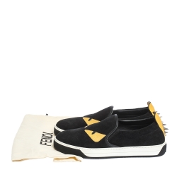Fendi Black Suede and Leather Monster 3D Eyes Slip On Sneakers Size 40
