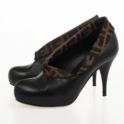 Pre Owned Fendi Zucca Canvas &amp; Leather Envelope Booties Size 37