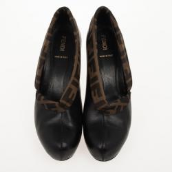 Pre Owned Fendi Zucca Canvas &amp; Leather Envelope Booties Size 37