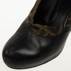 Pre Owned Fendi Zucca Canvas &amp; Leather Envelope Booties Size 37