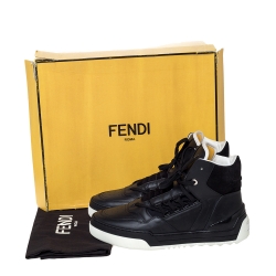 مملوكة مسبقًا حذاء رياضي فندي طراز تانك مرتفع من أعلى جلد و سويدي أسود مقاس 42