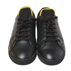 Fendi Black/Yellow Leather And Mesh Corner Bugs Low Top Sneakers Size 44