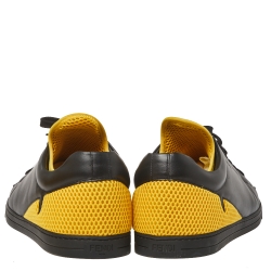 Fendi Black/Yellow Leather And Mesh Corner Bugs Low Top Sneakers Size 44