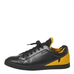 Fendi Black/Yellow Leather And Mesh Corner Bugs Low Top Sneakers Size 44