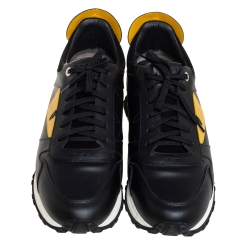 مملوكة مسبقًا Fendi Black/Yellow Leather Bag Bugs Spiked Low Top Sneakers Size 43