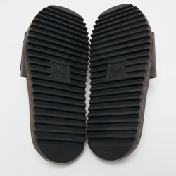 Fendi Black Rubber Logo Embossed Slides Size 41