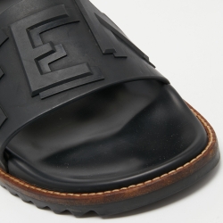 Fendi Black Rubber Logo Embossed Slides Size 41