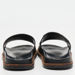 Fendi Black Rubber Logo Embossed Slides Size 41