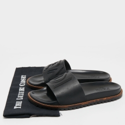 Fendi Black Rubber Logo Embossed Slides Size 41