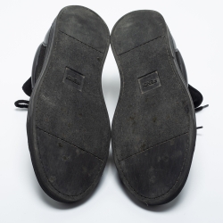 Pre Owned Fendi Black Leather and Fabric Monster Eye Mid Top Sneakers Size 43