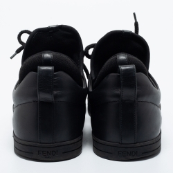 Pre Owned Fendi Black Leather and Fabric Monster Eye Mid Top Sneakers Size 43