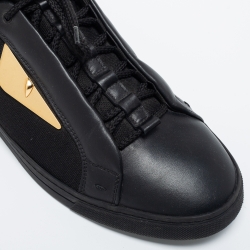 Pre Owned Fendi Black Leather and Fabric Monster Eye Mid Top Sneakers Size 43