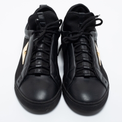Pre Owned Fendi Black Leather and Fabric Monster Eye Mid Top Sneakers Size 43