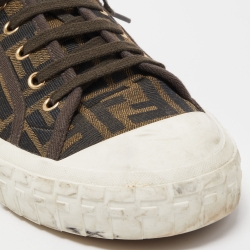 Pre Owned Fendi Brown/Black Zucca Canvas Domino Sneakers Size 44