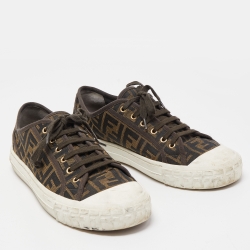 Pre Owned Fendi Brown/Black Zucca Canvas Domino Sneakers Size 44