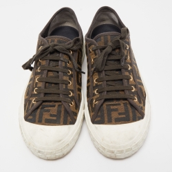 Pre Owned Fendi Brown/Black Zucca Canvas Domino Sneakers Size 44