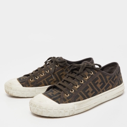 Pre Owned Fendi Brown/Black Zucca Canvas Domino Sneakers Size 44
