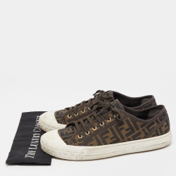 Pre Owned Fendi Brown/Black Zucca Canvas Domino Sneakers Size 44