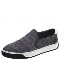 Fendi Grey Printed Fabric And Leather Slip On Sneakers Size 40