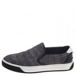 Fendi Grey Printed Fabric And Leather Slip On Sneakers Size 40