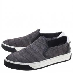 Fendi Grey Printed Fabric And Leather Slip On Sneakers Size 40