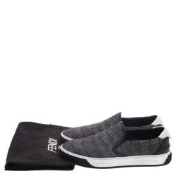 Fendi Grey Printed Fabric And Leather Slip On Sneakers Size 40