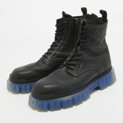 Fendi Black Leather Force Ankle  Boots Size 45