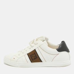 Fendi White/Black Leather Low Top Sneakers Size 41