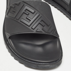 Fendi Black Rubber FF Logo Flat Slides Size  43