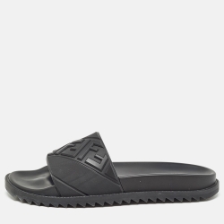 Fendi Black Rubber FF Logo Flat Slides Size  43