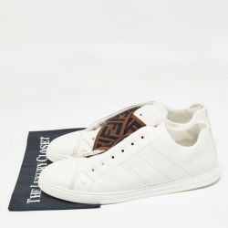 Fendi White/Brown Leather and Zucca Elastic Band Slip On Sneakers Size 45