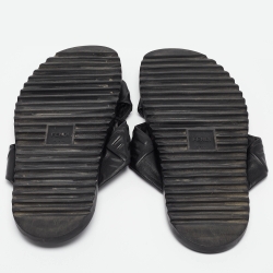 Fendi Black Leather FF Embossed Logo Criss Cross Flat Sandals Size 44