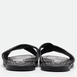 Fendi Black Leather FF Embossed Logo Criss Cross Flat Sandals Size 44