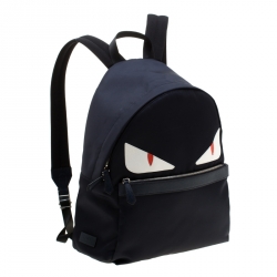 Fendi Navy Blue Nylon And Leather Bag Bugs Backpack 