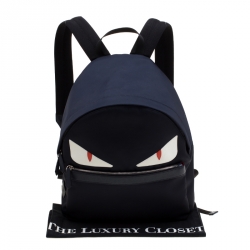 Fendi Navy Blue Nylon And Leather Bag Bugs Backpack 