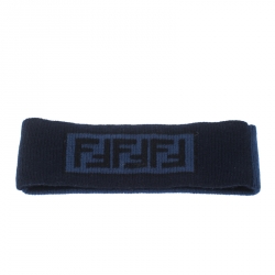Fendi Blue Zucca Patterned Jacquard Cashmere Wool Headband