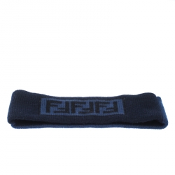 Fendi Blue Zucca Patterned Jacquard Cashmere Wool Headband