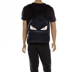 Fendi Navy Blue Nylon and Leather Bugs Backpack