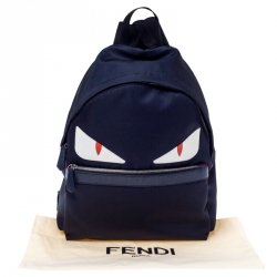 Fendi Navy Blue Nylon and Leather Bugs Backpack