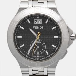 Fendi Black Stainless Steel Dual Time High Speed 4700G Men's Wristwatch 43 mm